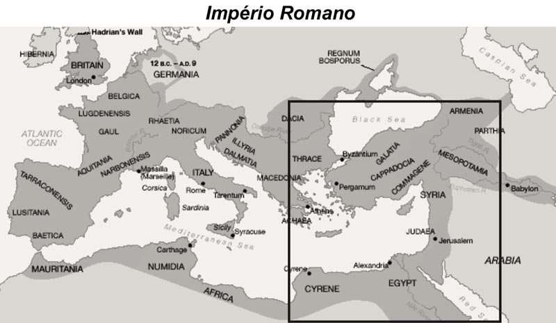 Mapa do Império Romano com oriente medio demarcado