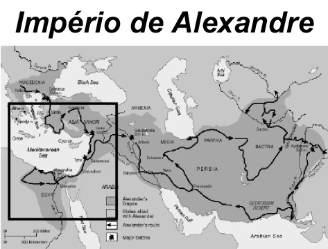 Mapa do reino de Alexandre o Grande com oriente medio demarcado